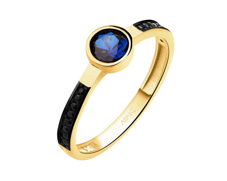 333 Yellow Gold/Black Rhodium Ring with Cubic Zirconia