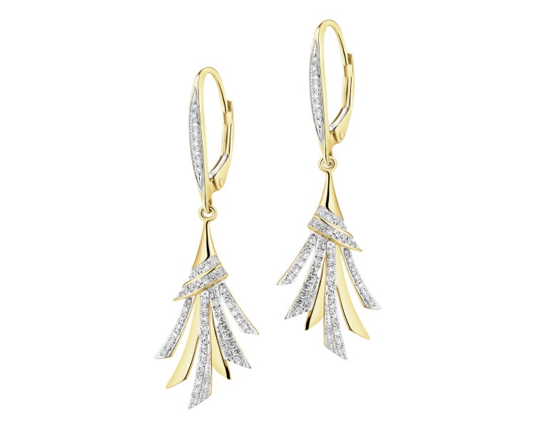 14 K Rhodium-Plated Yellow Gold Dangling Earring with Diamonds - 0,31 ct - fineness 14 K