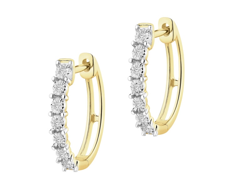 14 K Rhodium-Plated Yellow Gold Hoop Earring with Diamonds - 0,05 ct - fineness 14 K