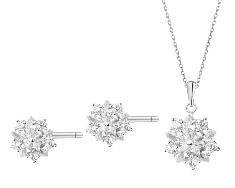 Rhodium Plated Silver Set with Cubic Zirconia