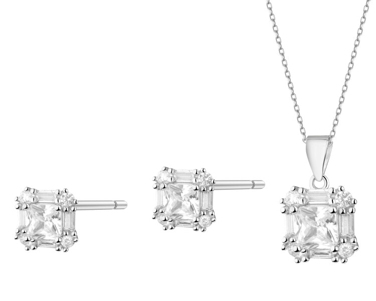 Rhodium Plated Silver Set with Cubic Zirconia