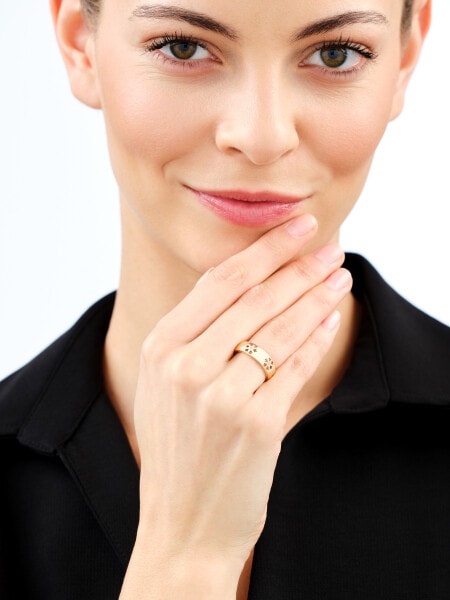 14 K Yellow Gold Band Ring with Cubic Zirconia