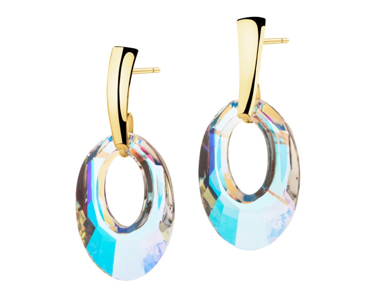 8 K Yellow Gold Dangling Earring with Synthetic Crystal