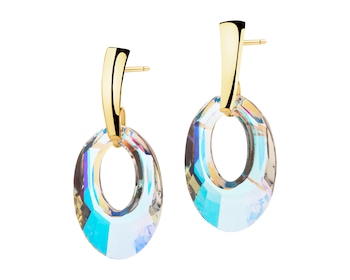 8 K Yellow Gold Dangling Earring with Synthetic Crystal