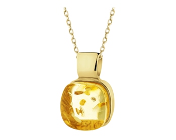 Gold-Plated Silver Pendant with Amber