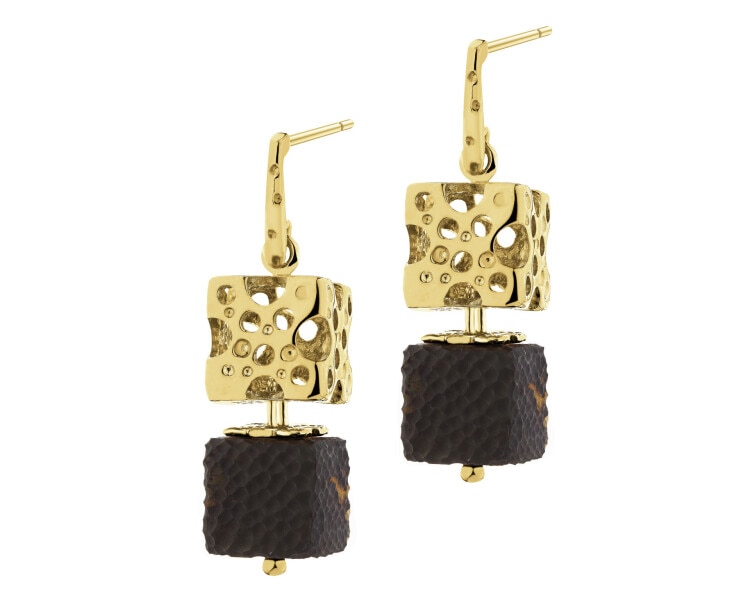 Gold-Plated Silver Dangling Earring with Amber