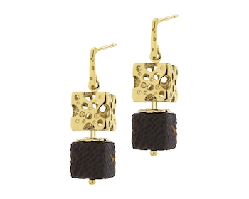 Gold-Plated Silver Dangling Earring with Amber