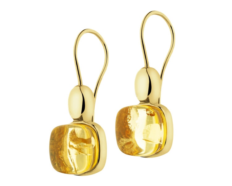 Gold-Plated Silver Dangling Earring with Amber