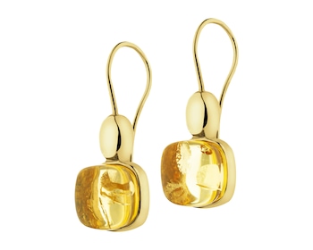 Gold-Plated Silver Dangling Earring with Amber