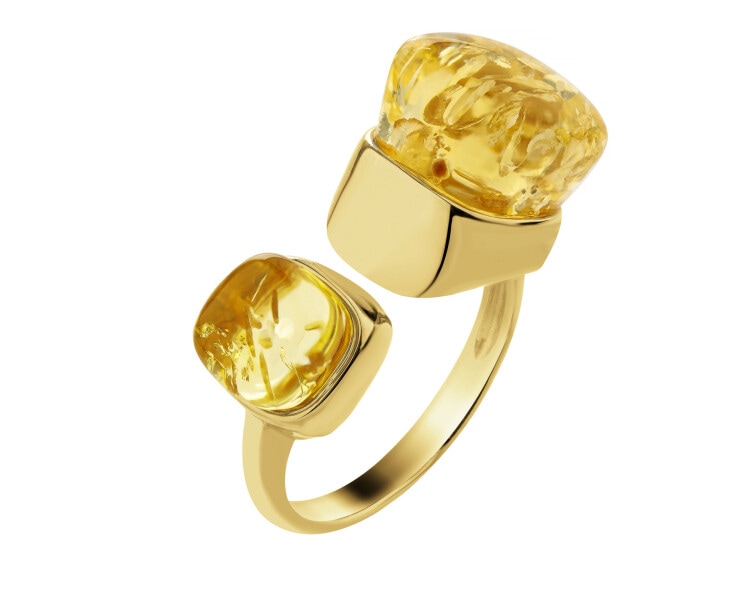 Gold-Plated Silver Ring with Amber