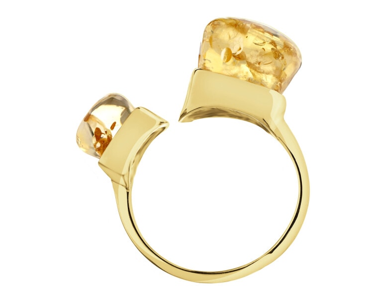 Gold-Plated Silver Ring with Amber