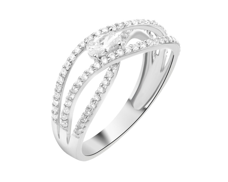 Rhodium Plated Silver Ring with Cubic Zirconia