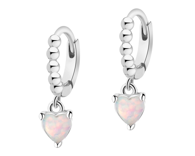 Rhodium Plated Silver Dangling Earring with Synthetic Opal