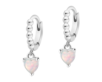 Rhodium Plated Silver Dangling Earring with Synthetic Opal