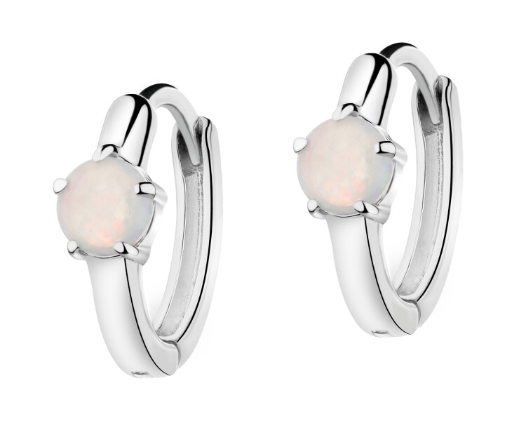 Rhodium Plated Silver Hoop Earring with Synthetic Opal