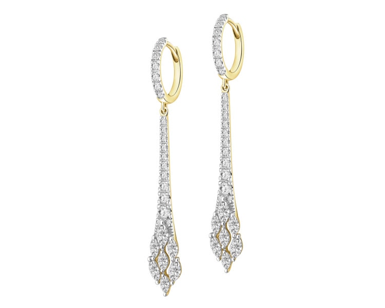 Rhodium-Plated Yellow Gold Earrings - 1,22 ct - fineness 14 K