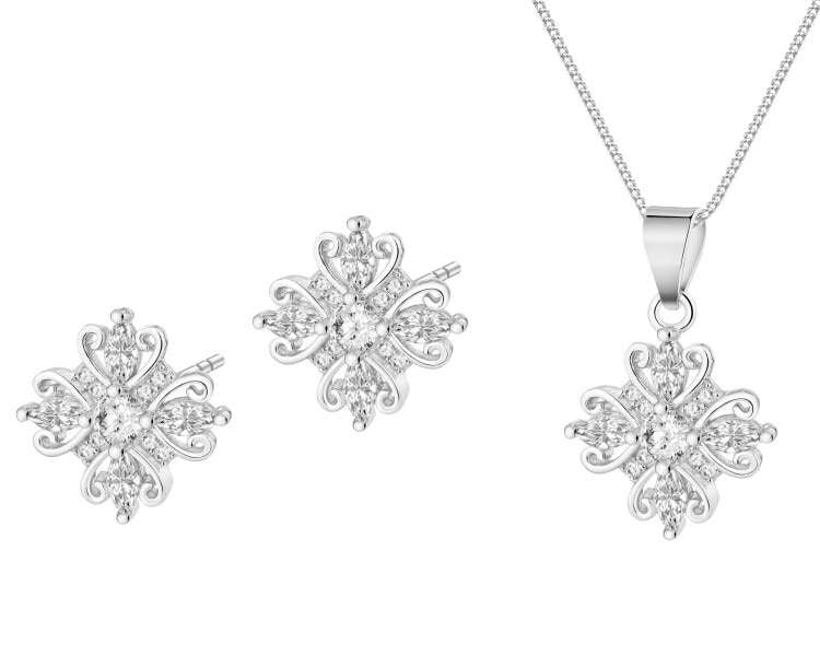 Rhodium Plated Silver Set with Cubic Zirconia