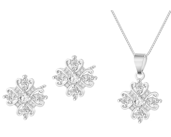 Rhodium Plated Silver Set with Cubic Zirconia