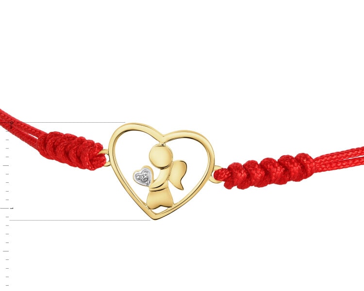 Bransoletka z elementami żółtego złota i diamentem - aniołek, serce - 0,003 ct - próba 375