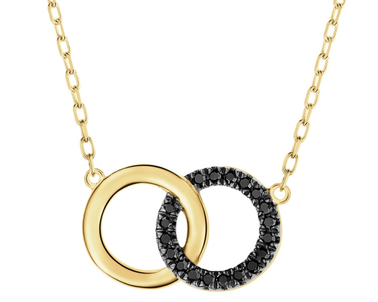 9 K Yellow Gold Necklace with Black Diamond, Treateds - 0,05 ct - fineness 9 K