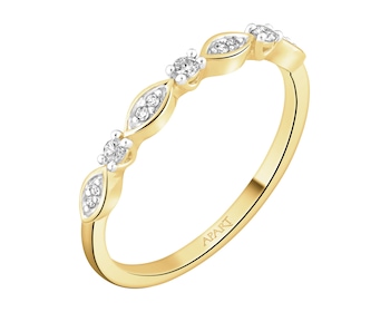 9 K Rhodium-Plated Yellow Gold Band Ring with Diamonds - 0,08 ct - fineness 9 K