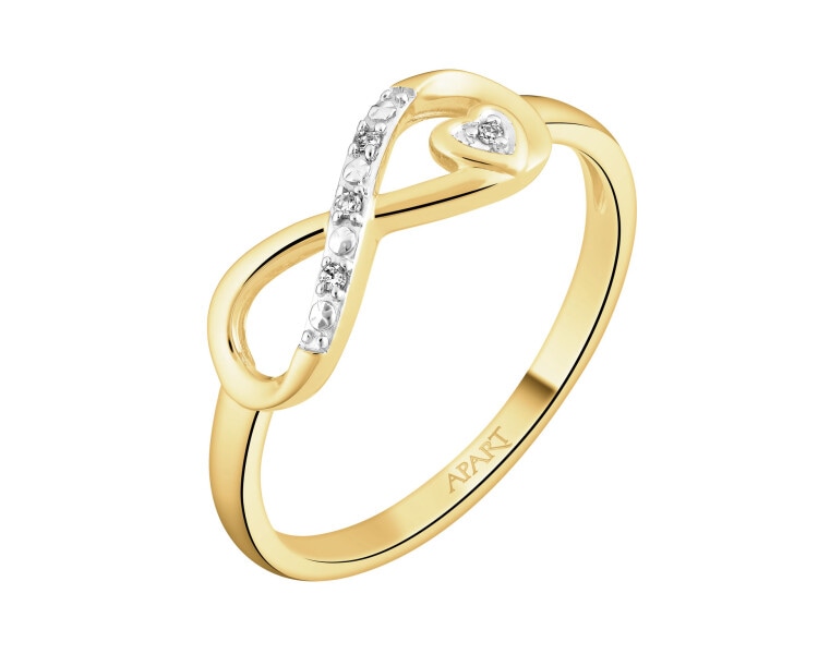 9 K Rhodium-Plated Yellow Gold Ring with Diamonds - 0,01 ct - fineness 9 K