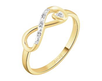 9 K Rhodium-Plated Yellow Gold Ring with Diamonds - 0,01 ct - fineness 9 K