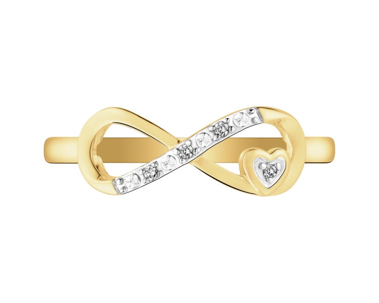 9 K Rhodium-Plated Yellow Gold Ring with Diamonds - 0,01 ct - fineness 9 K