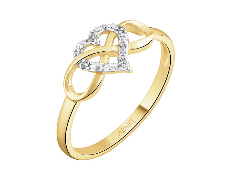 9 K Rhodium-Plated Yellow Gold Ring with Diamonds - 0,01 ct - fineness 9 K