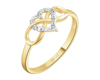 9 K Rhodium-Plated Yellow Gold Ring with Diamonds - 0,01 ct - fineness 9 K