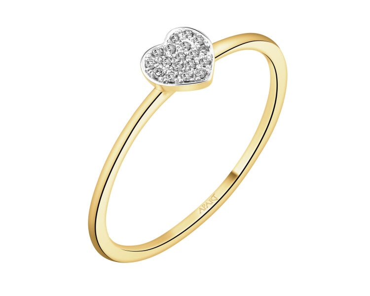 14 K Rhodium-Plated Yellow Gold Ring with Diamonds - 0,03 ct - fineness 14 K