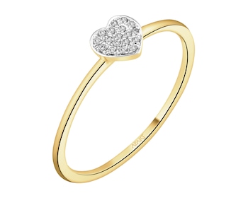 14 K Rhodium-Plated Yellow Gold Ring with Diamonds - 0,03 ct - fineness 14 K