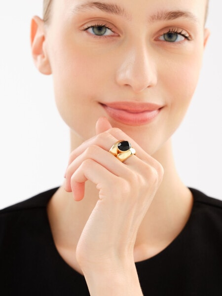 Gold-Plated Brass Ring with Agate