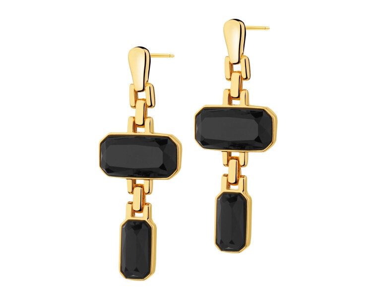 Gold-Plated Brass, Gold-Plated Silver Dangling Earring with Agate