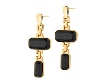 Gold-Plated Brass, Gold-Plated Silver Dangling Earring with Agate