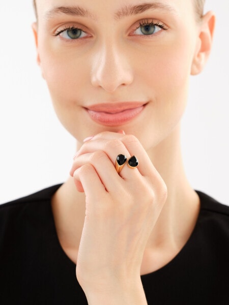 Pierścionek z mosiądzu pozłacany z agatem