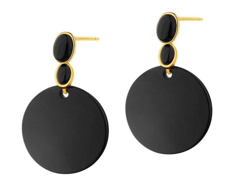 Gold-Plated Brass, Gold-Plated Silver Dangling Earring with Agate