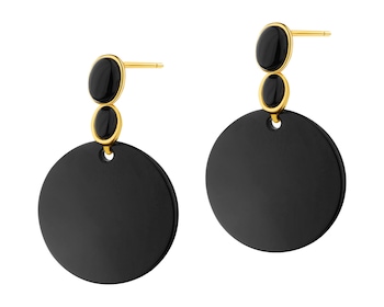 Gold-Plated Brass, Gold-Plated Silver Dangling Earring with Agate