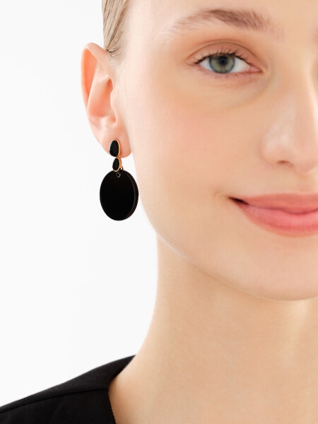 Gold-Plated Brass, Gold-Plated Silver Dangling Earring with Agate