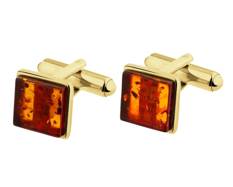 Gold-Plated Silver Cufflink with Amber