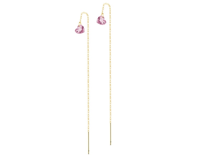 9 K Yellow Gold Dangling Earring with Cubic Zirconia