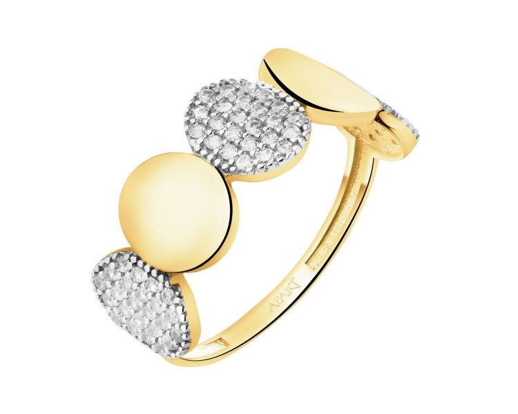 14 K Rhodium-Plated Yellow Gold Ring with Cubic Zirconia