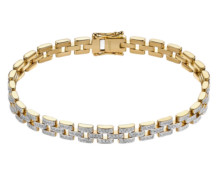 14 K Rhodium-Plated Yellow Gold Bracelet with Diamonds - 1,18 ct - fineness 14 K