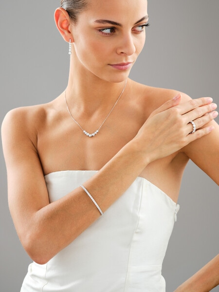 18 K Rhodium-Plated White Gold Rigid Bracelet with Laboratory Diamonds - 3,00 ct - fineness 18 K