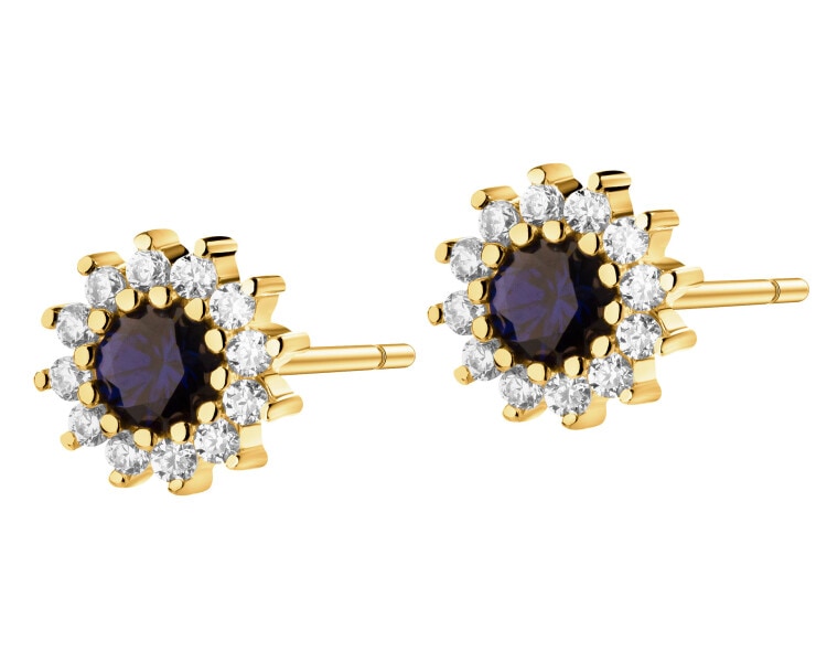 8 K Yellow Gold Earrings with Synthetic Sapphire