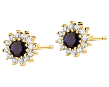 8 K Yellow Gold Earrings with Synthetic Sapphire