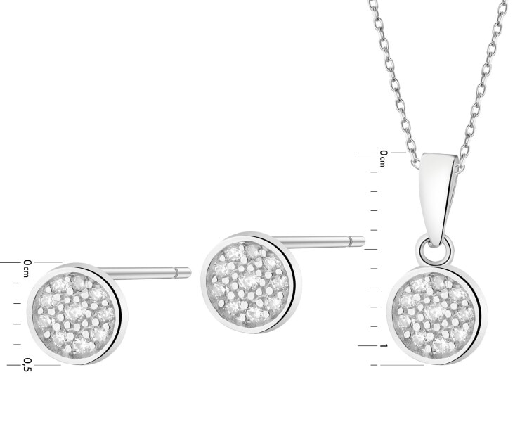 Srebrne kolczyki i zawieszka z cyrkoniami - komplet - koła