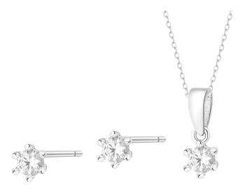 Rhodium Plated Silver Set with Cubic Zirconia