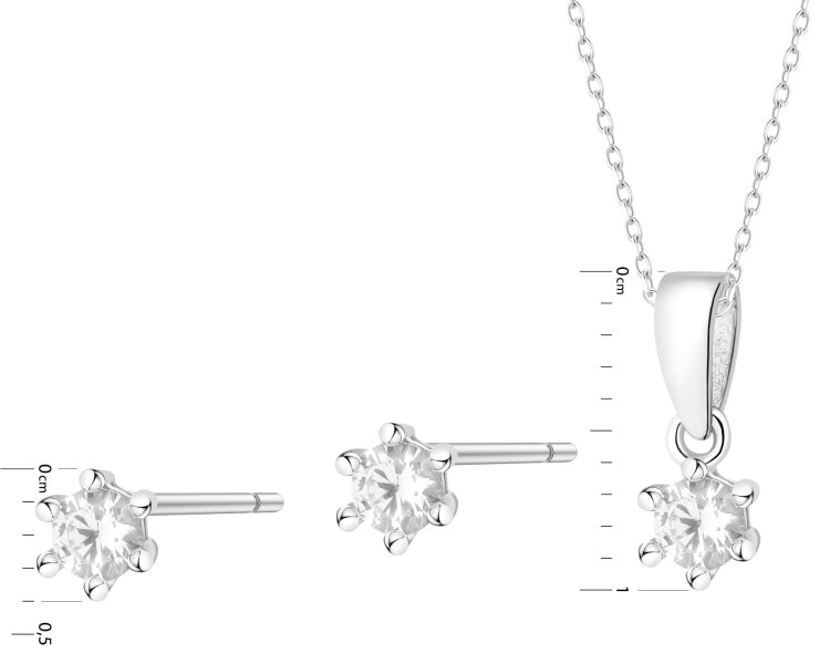 Srebrne kolczyki i zawieszka z cyrkoniami - komplet