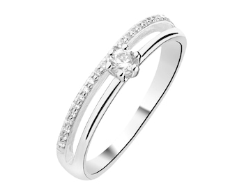 Rhodium Plated Silver Band Ring with Cubic Zirconia